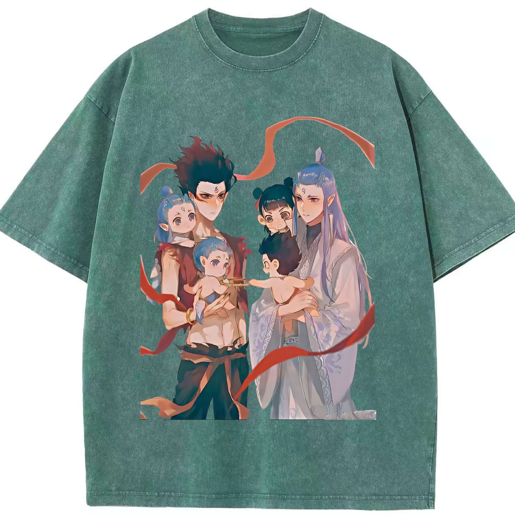 （画像用） Ne Zha 2 ナタ 魔童の大暴れ 綿100% ヴィンテージ風 半袖Tシャツ（フロントプリント）
